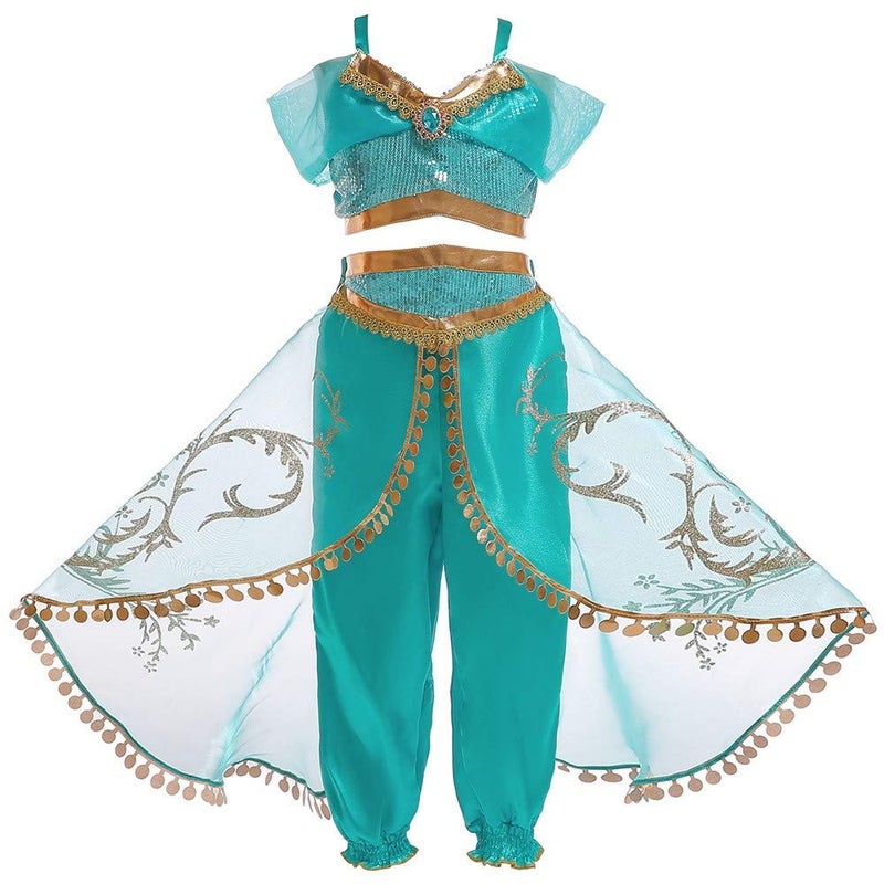 DH Gorgeous Girls Princess Jasmine Fancy Costume Dress & Pants for Little Girls 5-6 Years - Image 1